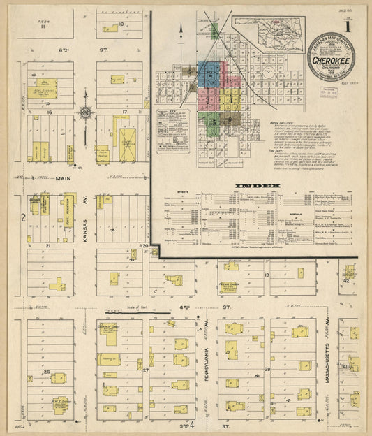 Sanborn Fire Insurance Map from Cherokee, Alfalfa County, Oklahoma (1915), Sheet #0001 - Historic Sanborn Fire Insurance Map Print, vintage old map wall art, antique decor, genealogy gift, Oklahoma Oklahoma map