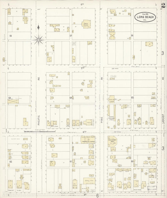 Sanborn Fire Insurance Map from Long Beach, Los Angeles County, California (1898), Sheet #0002 - Historic Sanborn Fire Insurance Map Print, vintage old map wall art, antique decor, genealogy gift, California California map