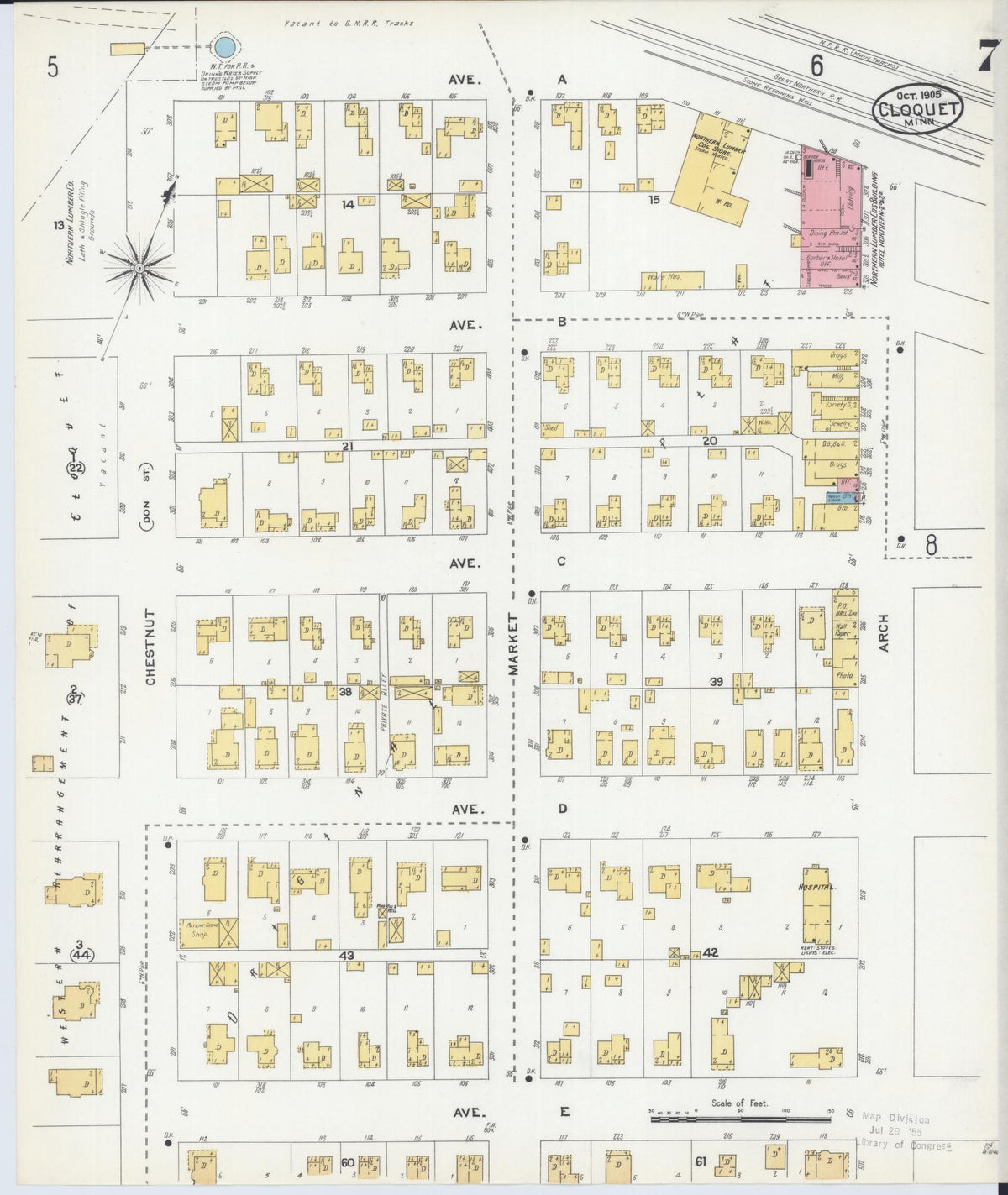 Sanborn Fire Insurance Map from Cloquet, Carlton County, Minnesota (1905), Sheet #0007 - Complete Map Set gallery image, historic Sanborn map, vintage wall art, Minnesota Minnesota