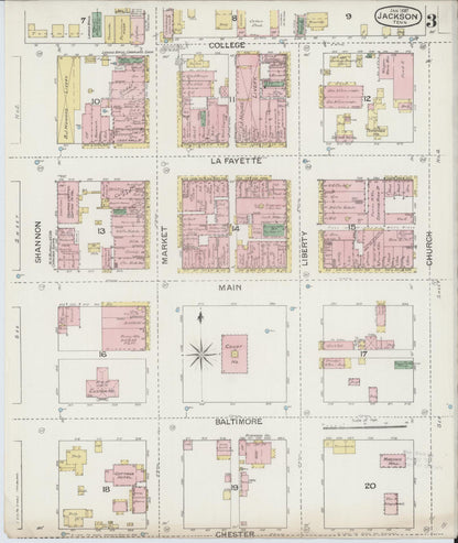 Sanborn Fire Insurance Map from Jackson, Madison County, Tennessee (1887), Sheet #0003 - Complete Map Set gallery image, historic Sanborn map, vintage wall art, Tennessee Tennessee
