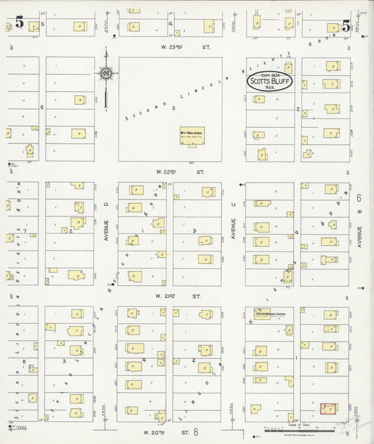 Sanborn Fire Insurance Map from Scottsbluff, Scotts Bluff County, Nebraska (1924), Sheet #0005 - Historic Sanborn Fire Insurance Map Print, vintage old map wall art, antique decor, genealogy gift, Nebraska Nebraska map