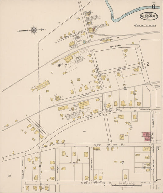 Sanborn Fire Insurance Map from Albemarle, Stanley County, North Carolina (1922), Sheet #0006 - Historic Sanborn Fire Insurance Map Print, vintage old map wall art, antique decor, genealogy gift, North Carolina North Carolina map