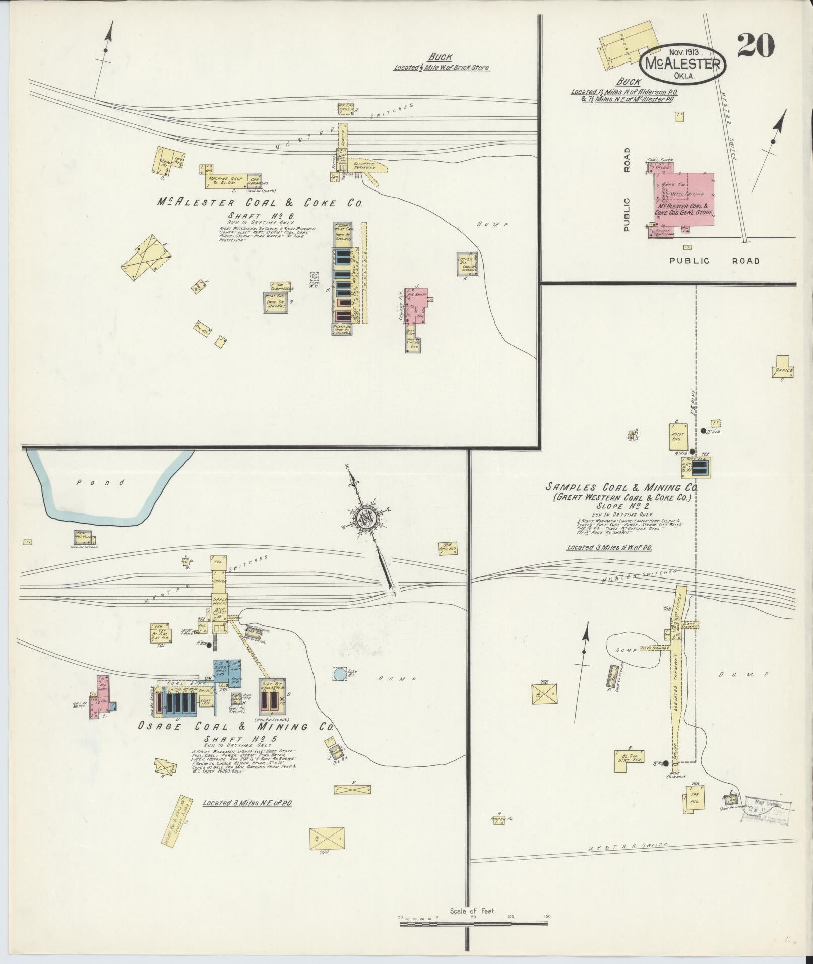 Sanborn Fire Insurance Map from McAlester, Pittsburg County, Oklahoma (1913), Sheet #0020 - Complete Map Set gallery image, historic Sanborn map, vintage wall art, Oklahoma Oklahoma