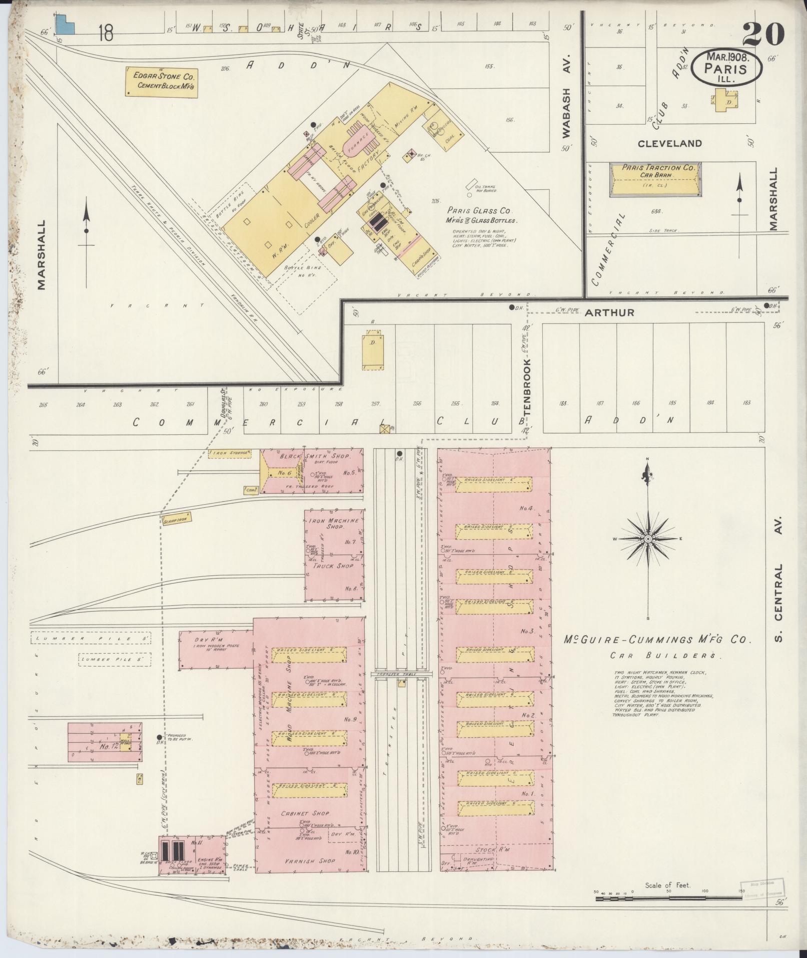 Sanborn Fire Insurance Map from Paris, Edgar County, Illinois (1908), Sheet #0020 - Complete Map Set gallery image, historic Sanborn map, vintage wall art, Illinois Illinois