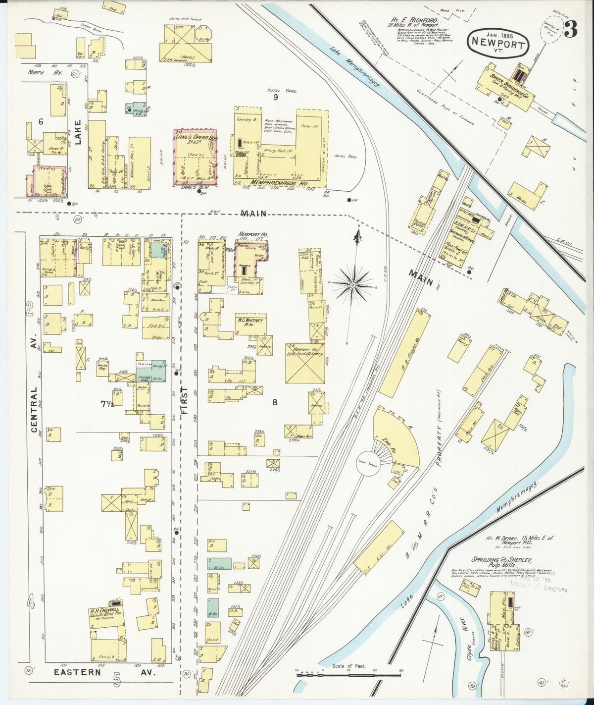Sanborn Fire Insurance Map from Newport, Orleans County, Vermont (1895), Sheet #0003 - Complete Map Set gallery image, historic Sanborn map, vintage wall art, Vermont Vermont