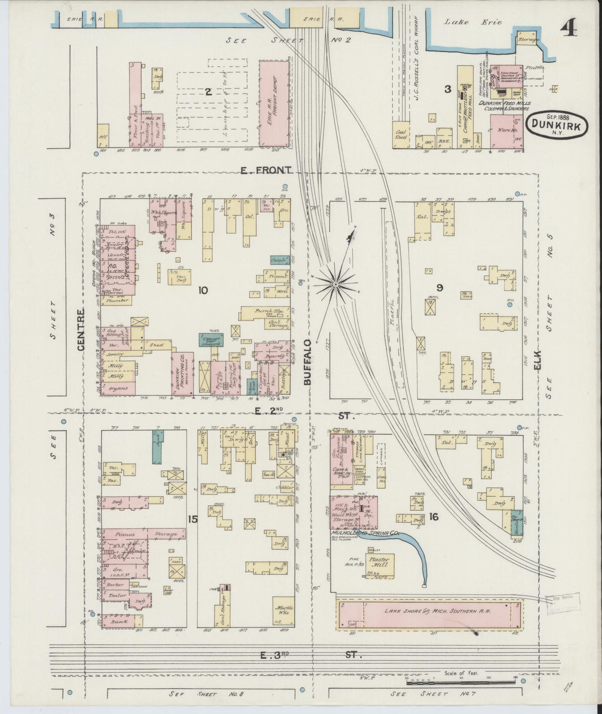 Sanborn Fire Insurance Map from Dunkirk, Chautauqua County, New York (1888), Sheet #0004 - Complete Map Set gallery image, historic Sanborn map, vintage wall art, New York New York