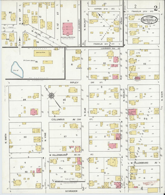 Sanborn Fire Insurance Map from Batesville, Ripley County, Indiana (1919), Sheet #0002 - Historic Sanborn Fire Insurance Map Print, vintage old map wall art, antique decor, genealogy gift, Indiana Indiana map