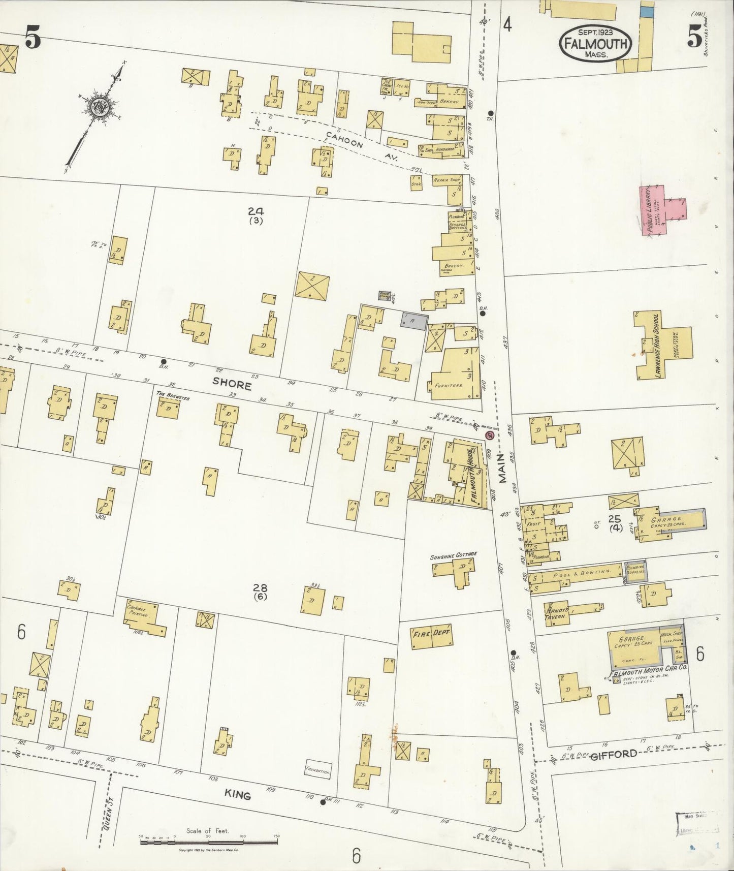 Sanborn Fire Insurance Map from Falmouth, Barnstable County, Massachusetts (1923), Sheet #0005 - Complete Map Set gallery image, historic Sanborn map, vintage wall art, Massachusetts Massachusetts
