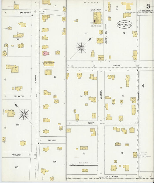 Sanborn Fire Insurance Map from Montrose, Susquehanna County, Pennsylvania (1904), Sheet #0003 - Historic Sanborn Fire Insurance Map Print, vintage old map wall art, antique decor, genealogy gift, Pennsylvania Pennsylvania map