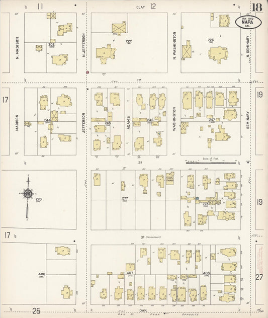 Sanborn Fire Insurance Map from Napa, Napa County, California (1910), Sheet #0018 - Historic Sanborn Fire Insurance Map Print, vintage old map wall art, antique decor, genealogy gift, California California map