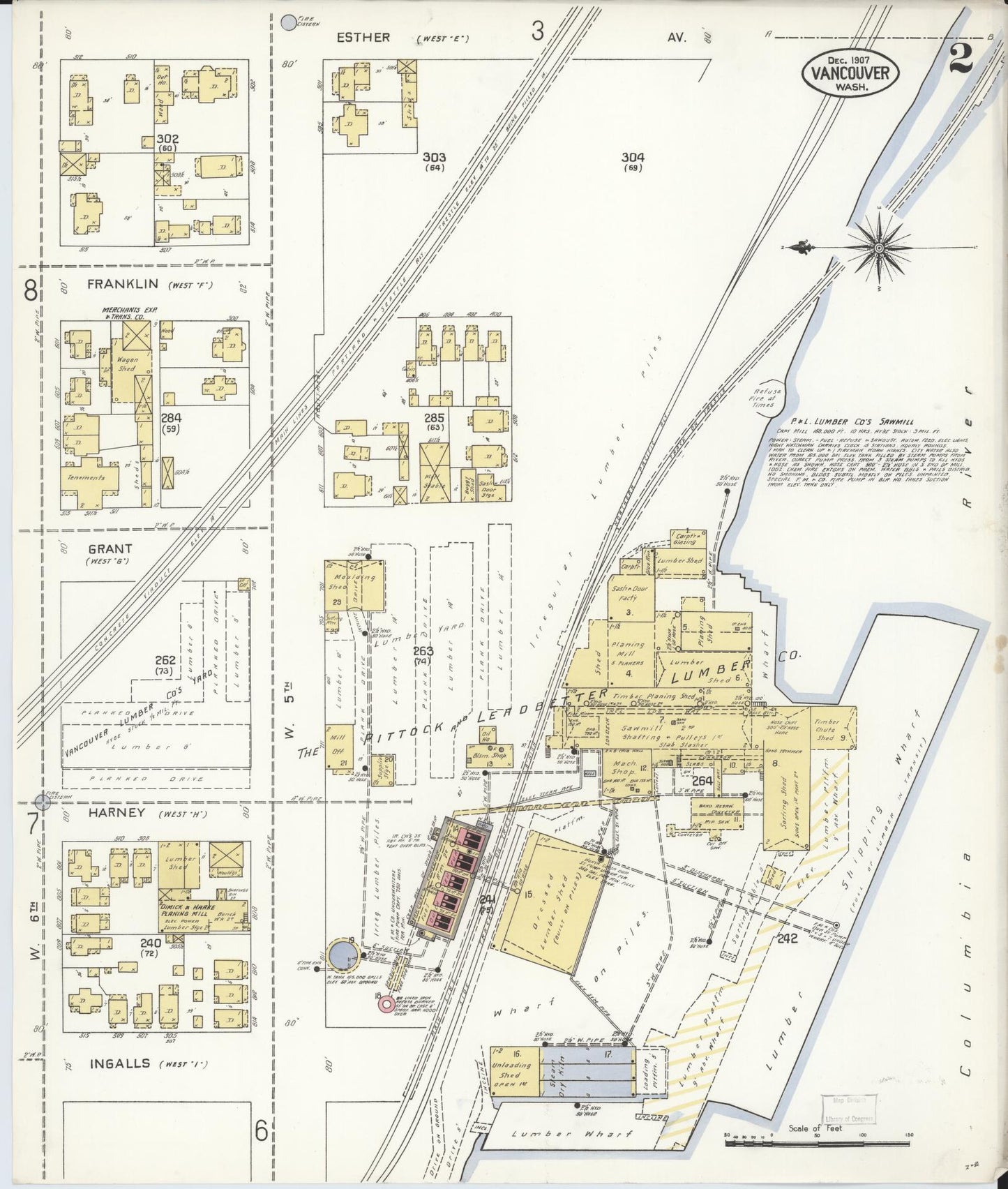 Sanborn Fire Insurance Map from Vancouver, Clark County, Washington (1907), Sheet #0002 - Complete Map Set gallery image, historic Sanborn map, vintage wall art, Washington Washington