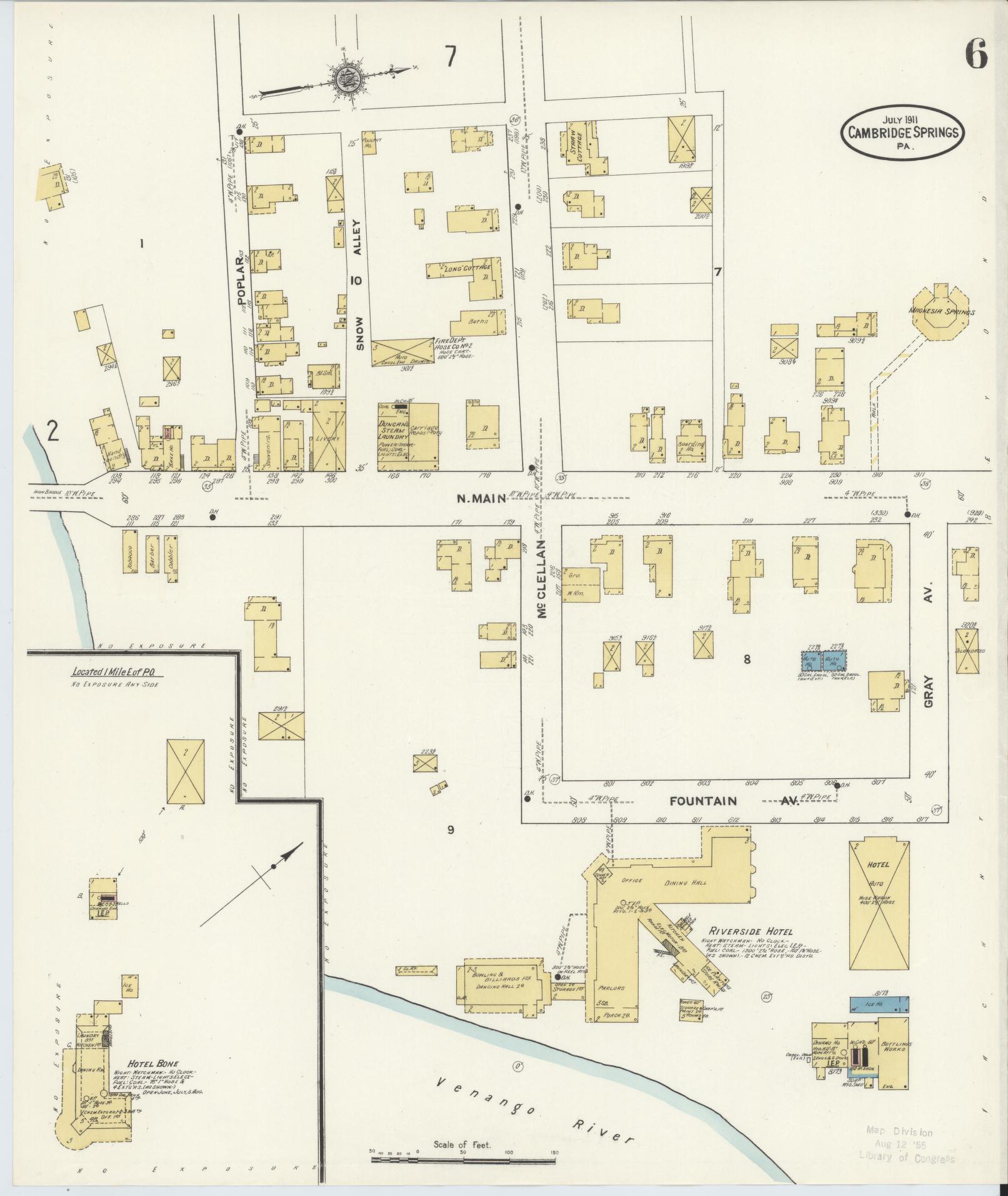 Sanborn Fire Insurance Map from Cambridge Springs, Crawford County, Pennsylvania (1911), Sheet #0006 - Historic Sanborn Fire Insurance Map Print, vintage old map wall art, antique decor, genealogy gift, Pennsylvania Pennsylvania map