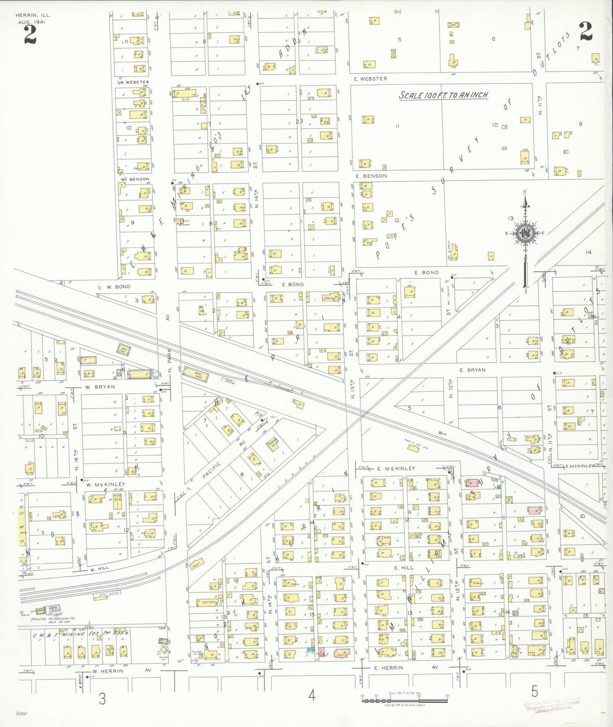 Sanborn Fire Insurance Map from Herrin, Williamson County, Illinois (1941), Sheet #0002 - Historic Sanborn Fire Insurance Map Print, vintage old map wall art, antique decor, genealogy gift, Illinois Illinois map