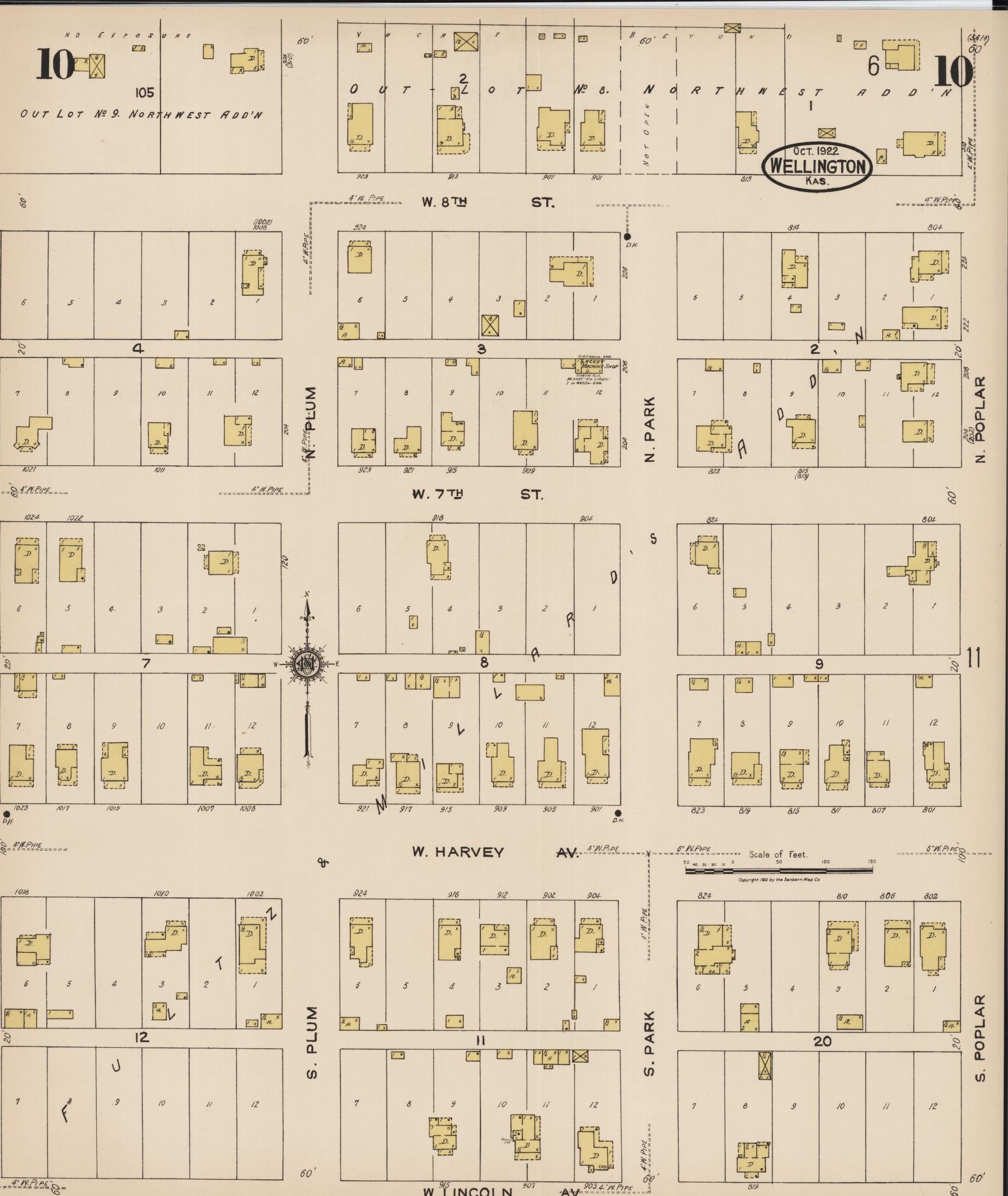 Sanborn Fire Insurance Map from Wellington, Sumner County, Kansas (1922), Sheet #0010 - Complete Map Set gallery image, historic Sanborn map, vintage wall art, Kansas Kansas