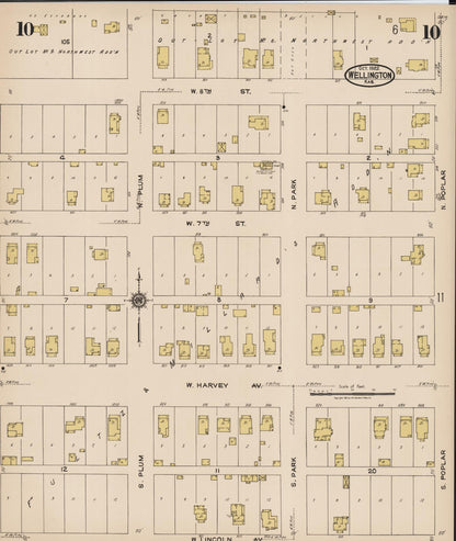Sanborn Fire Insurance Map from Wellington, Sumner County, Kansas (1922), Sheet #0010 - Complete Map Set gallery image, historic Sanborn map, vintage wall art, Kansas Kansas