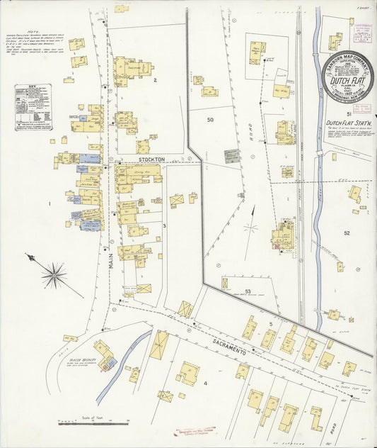Sanborn Fire Insurance Map from Dutch Flat, Placer County, California (1907), Sheet #0001 - Historic Sanborn Fire Insurance Map Print, vintage old map wall art, antique decor, genealogy gift, California California map