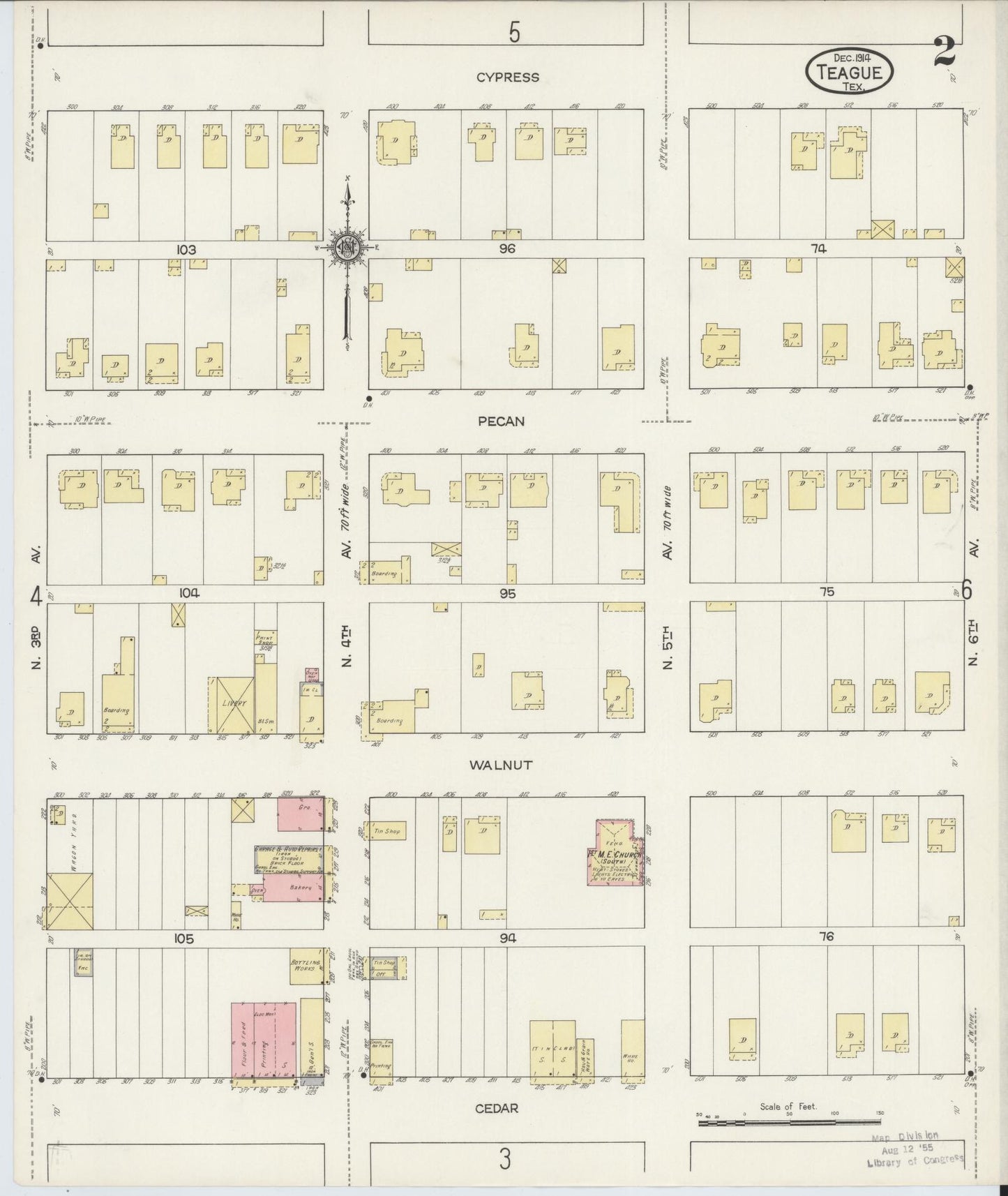 Sanborn Fire Insurance Map from Teague, Freestone County, Texas (1914), Sheet #0002 - Historic Sanborn Fire Insurance Map Print, vintage old map wall art, antique decor, genealogy gift, Texas Texas map