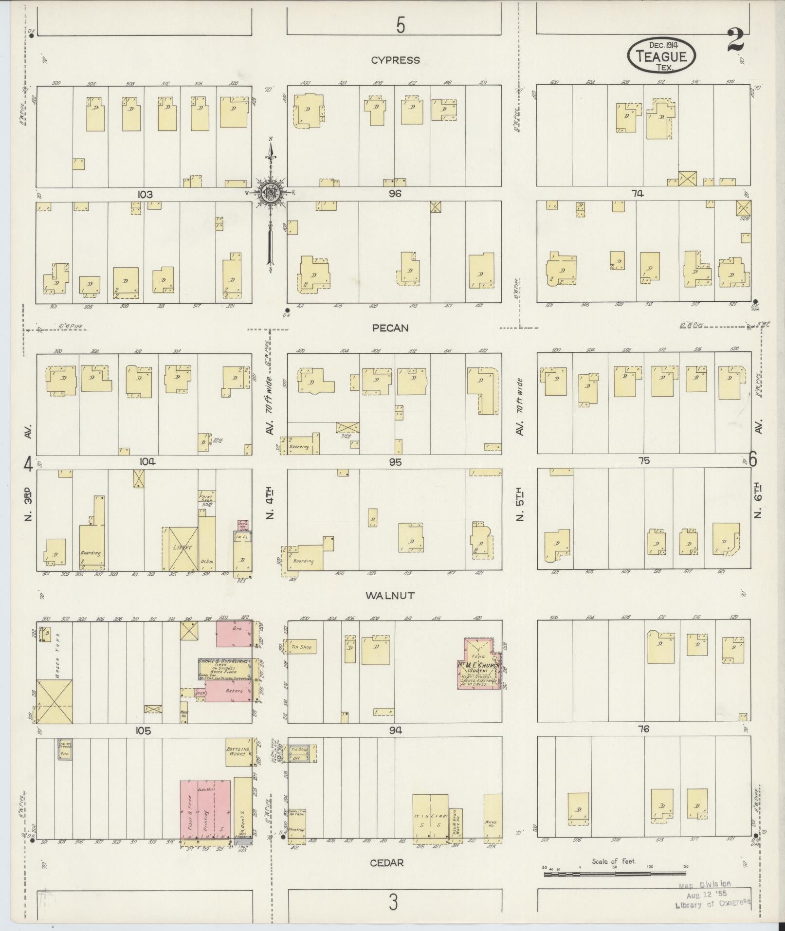 Sanborn Fire Insurance Map from Teague, Freestone County, Texas (1914), Sheet #0002 - Historic Sanborn Fire Insurance Map Print, vintage old map wall art, antique decor, genealogy gift, Texas Texas map