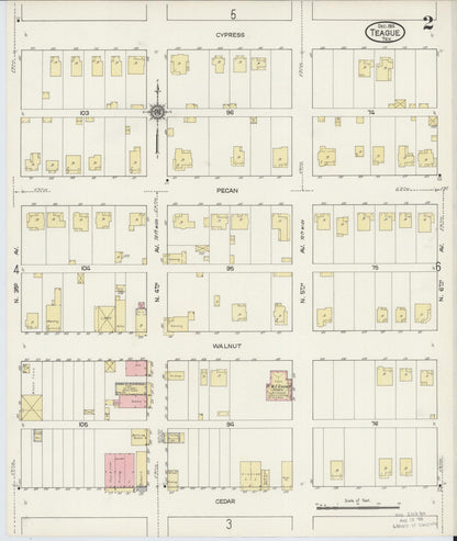 Sanborn Fire Insurance Map from Teague, Freestone County, Texas (1914), Sheet #0002 - Historic Sanborn Fire Insurance Map Print, vintage old map wall art, antique decor, genealogy gift, Texas Texas map
