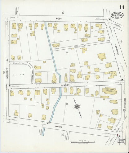 Sanborn Fire Insurance Map from Milford, Worcester County, Massachusetts (1920), Sheet #0014 - Complete Map Set gallery image, historic Sanborn map, vintage wall art, Massachusetts Massachusetts