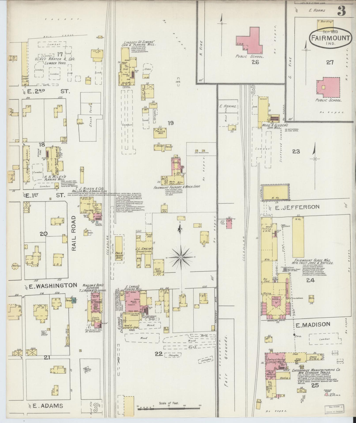 Sanborn Fire Insurance Map from Fairmount, Grant County, Indiana (1893), Sheet #0003 - Historic Sanborn Fire Insurance Map Print, vintage old map wall art, antique decor, genealogy gift, Indiana Indiana map