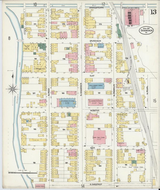 Sanborn Fire Insurance Map from Shamokin, Northumberland County, Pennsylvania (1907), Sheet #0013 - Historic Sanborn Fire Insurance Map Print, vintage old map wall art, antique decor, genealogy gift, Pennsylvania Pennsylvania map