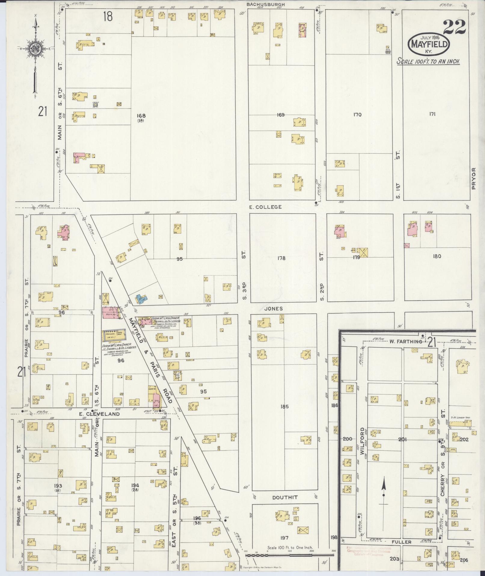Sanborn Fire Insurance Map from Mayfield, Graves County, Kentucky (1916), Sheet #0022 - Historic Sanborn Fire Insurance Map Print, vintage old map wall art, antique decor, genealogy gift, Kentucky Kentucky map