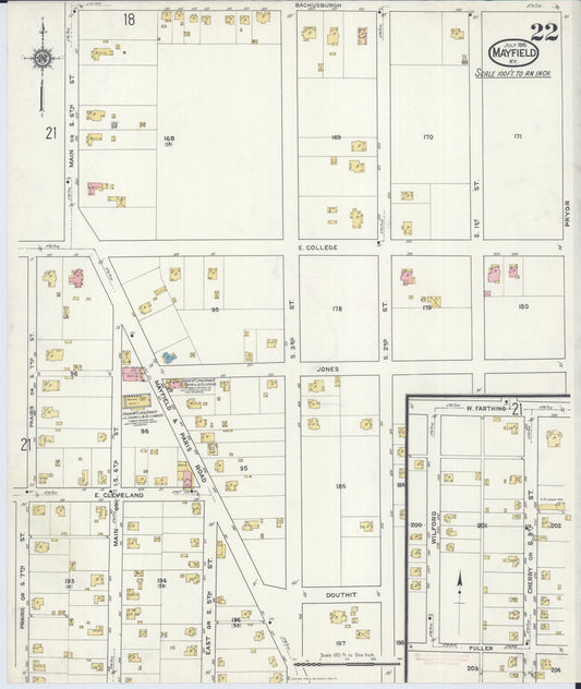 Sanborn Fire Insurance Map from Mayfield, Graves County, Kentucky (1916), Sheet #0022 - Historic Sanborn Fire Insurance Map Print, vintage old map wall art, antique decor, genealogy gift, Kentucky Kentucky map