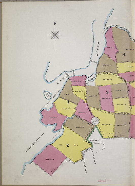 Sanborn Fire Insurance Map from Brooklyn, Kings County, New York (1905), Sheet #0001 - Historic Sanborn Fire Insurance Map Print, vintage old map wall art, antique decor, genealogy gift, New York New York map