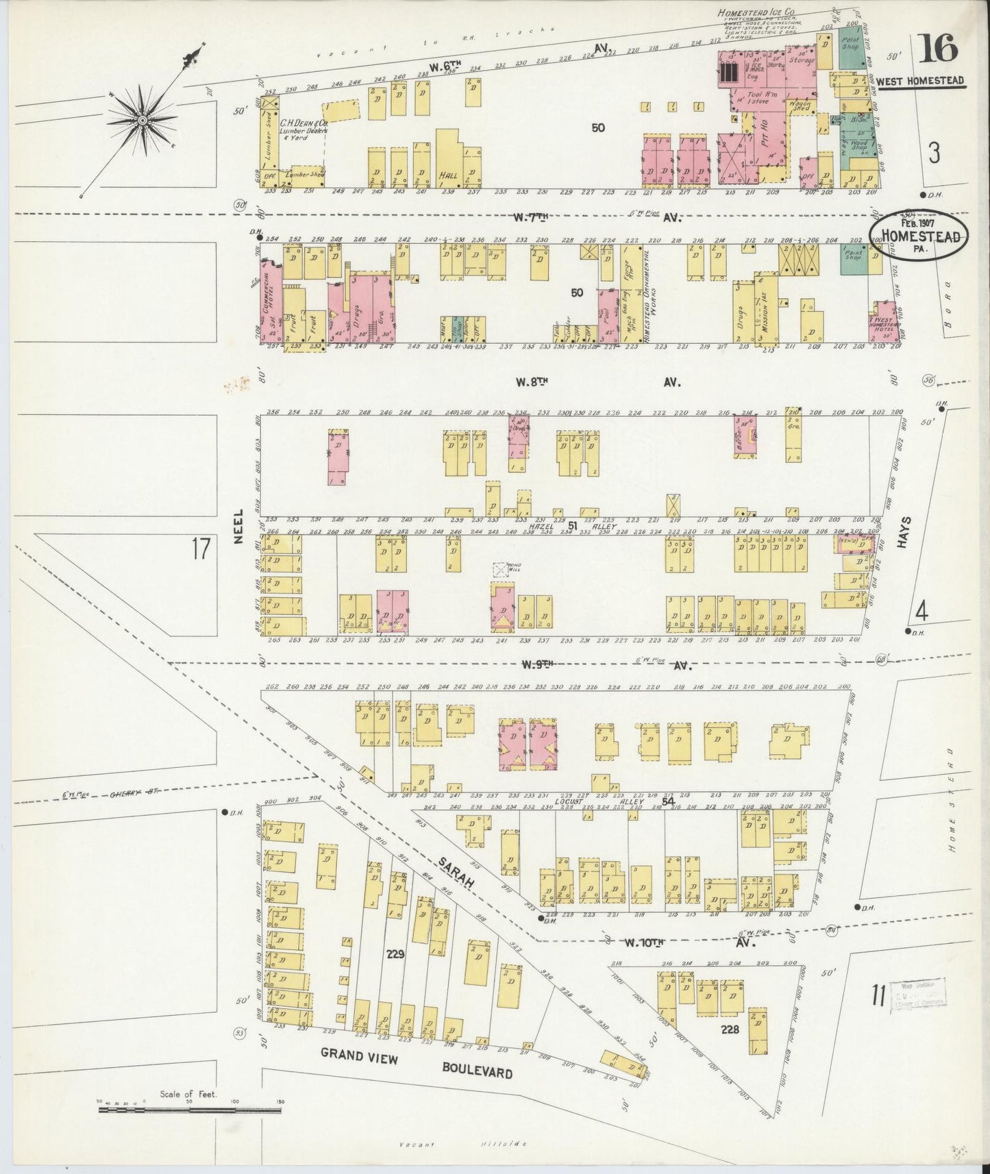 Sanborn Fire Insurance Map from Homestead, Allegheny County, Pennsylvania (1907), Sheet #0016 - Complete Map Set gallery image, historic Sanborn map, vintage wall art, Pennsylvania Pennsylvania