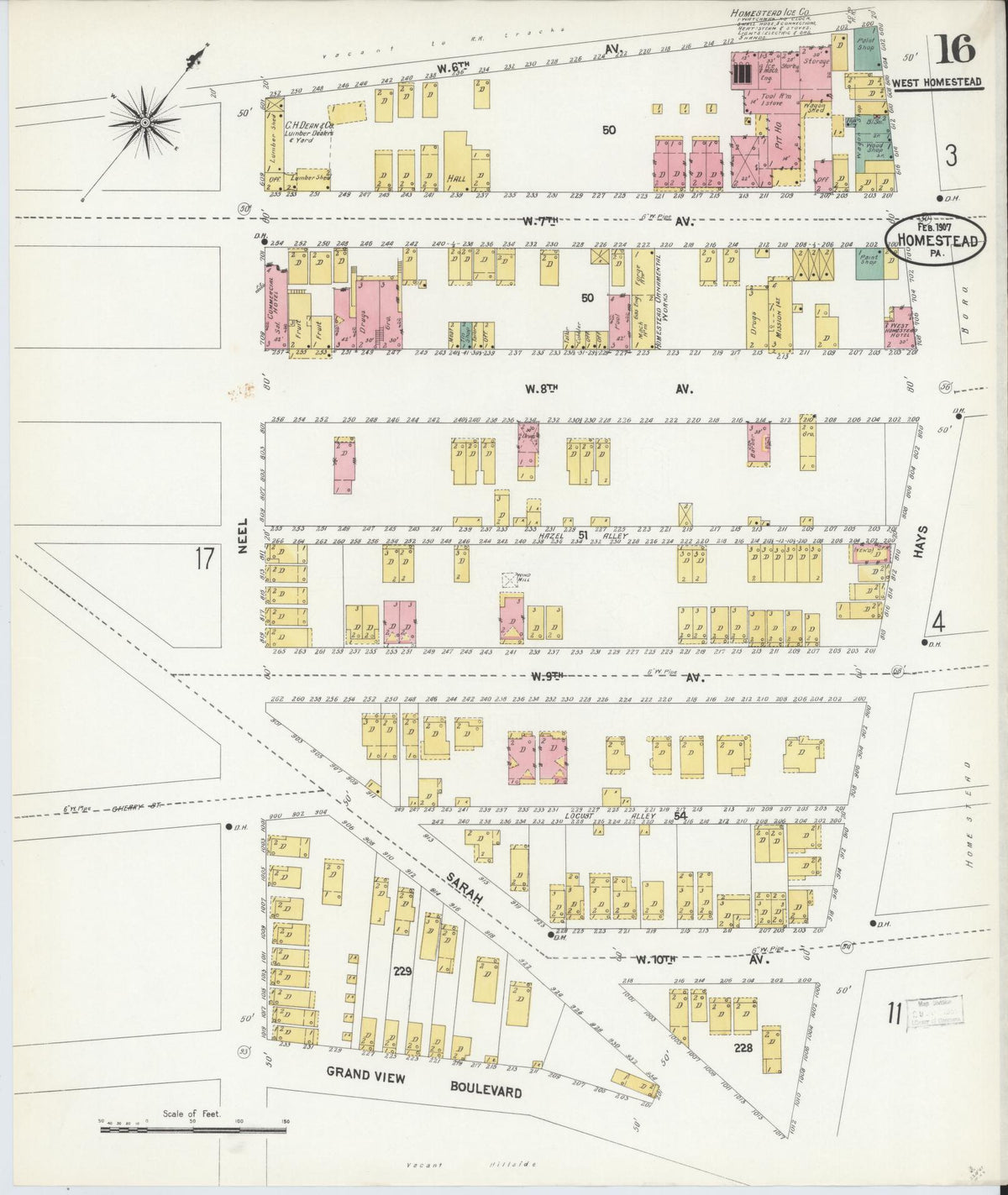 Sanborn Fire Insurance Map from Homestead, Allegheny County, Pennsylvania (1907), Sheet #0016 - Complete Map Set gallery image, historic Sanborn map, vintage wall art, Pennsylvania Pennsylvania