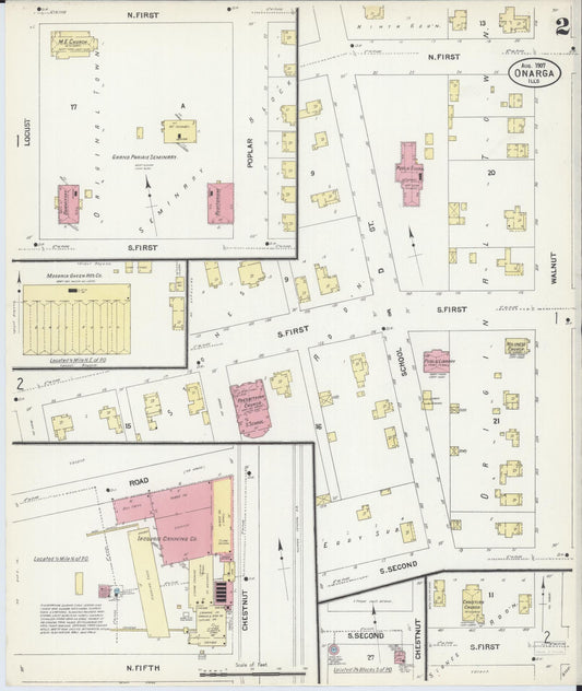 Sanborn Fire Insurance Map from Onarga, Iroquois County, Illinois (1907), Sheet #0002 - Historic Sanborn Fire Insurance Map Print, vintage old map wall art, antique decor, genealogy gift, Illinois Illinois map