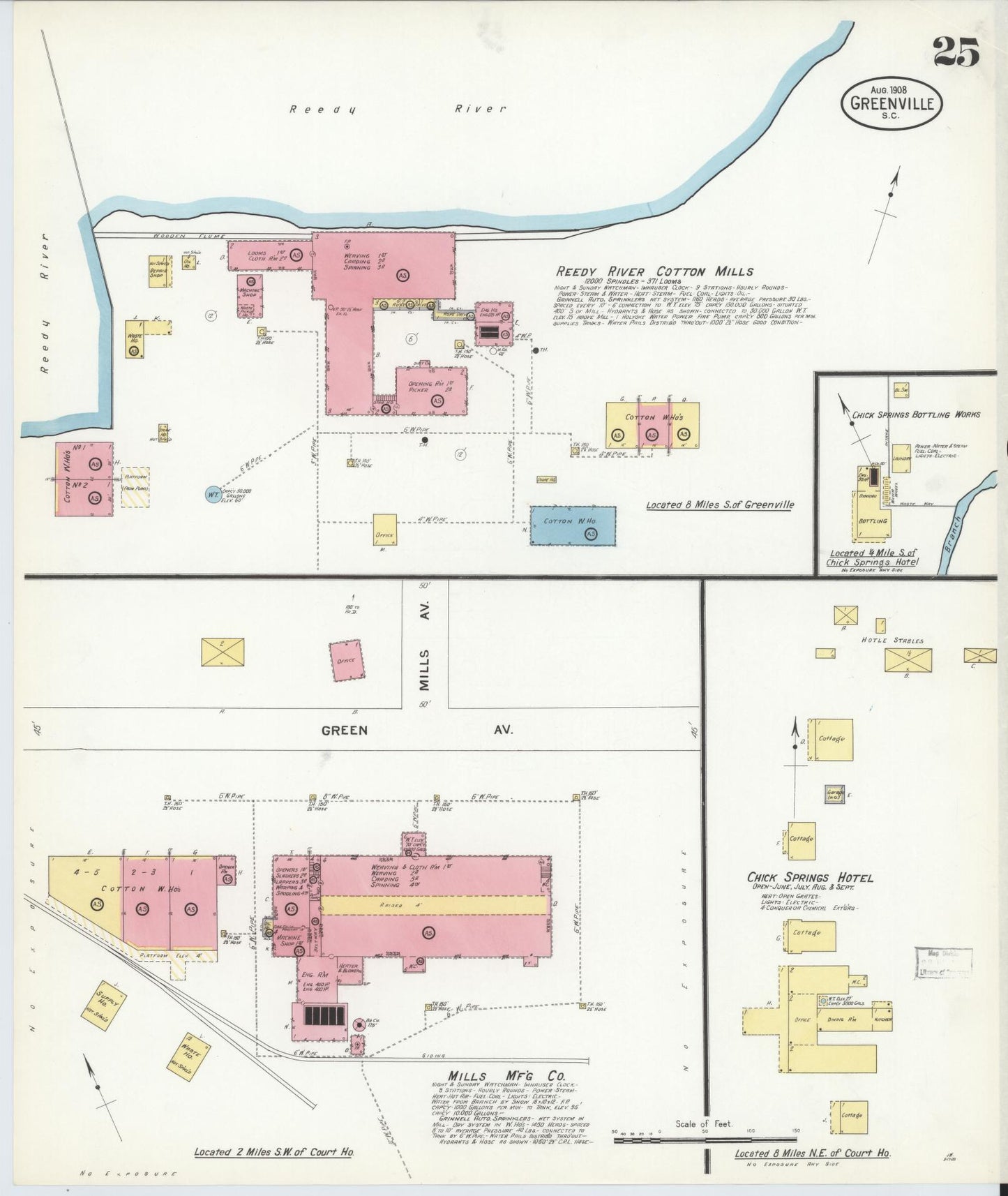 Sanborn Fire Insurance Map from Greenville, Greenville County, South Carolina (1908), Sheet #0025 - Complete Map Set gallery image, historic Sanborn map, vintage wall art, South Carolina South Carolina