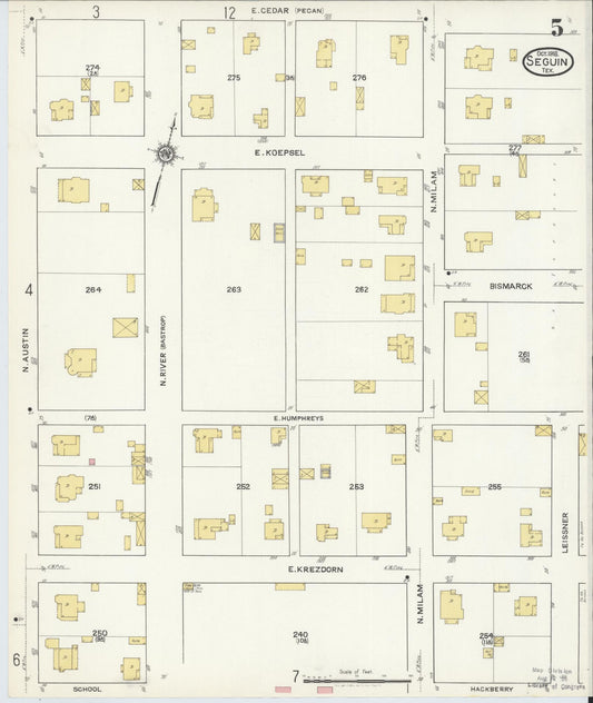 Sanborn Fire Insurance Map from Seguin, Guadalupe County, Texas (1916), Sheet #0005 - Historic Sanborn Fire Insurance Map Print, vintage old map wall art, antique decor, genealogy gift, Texas Texas map