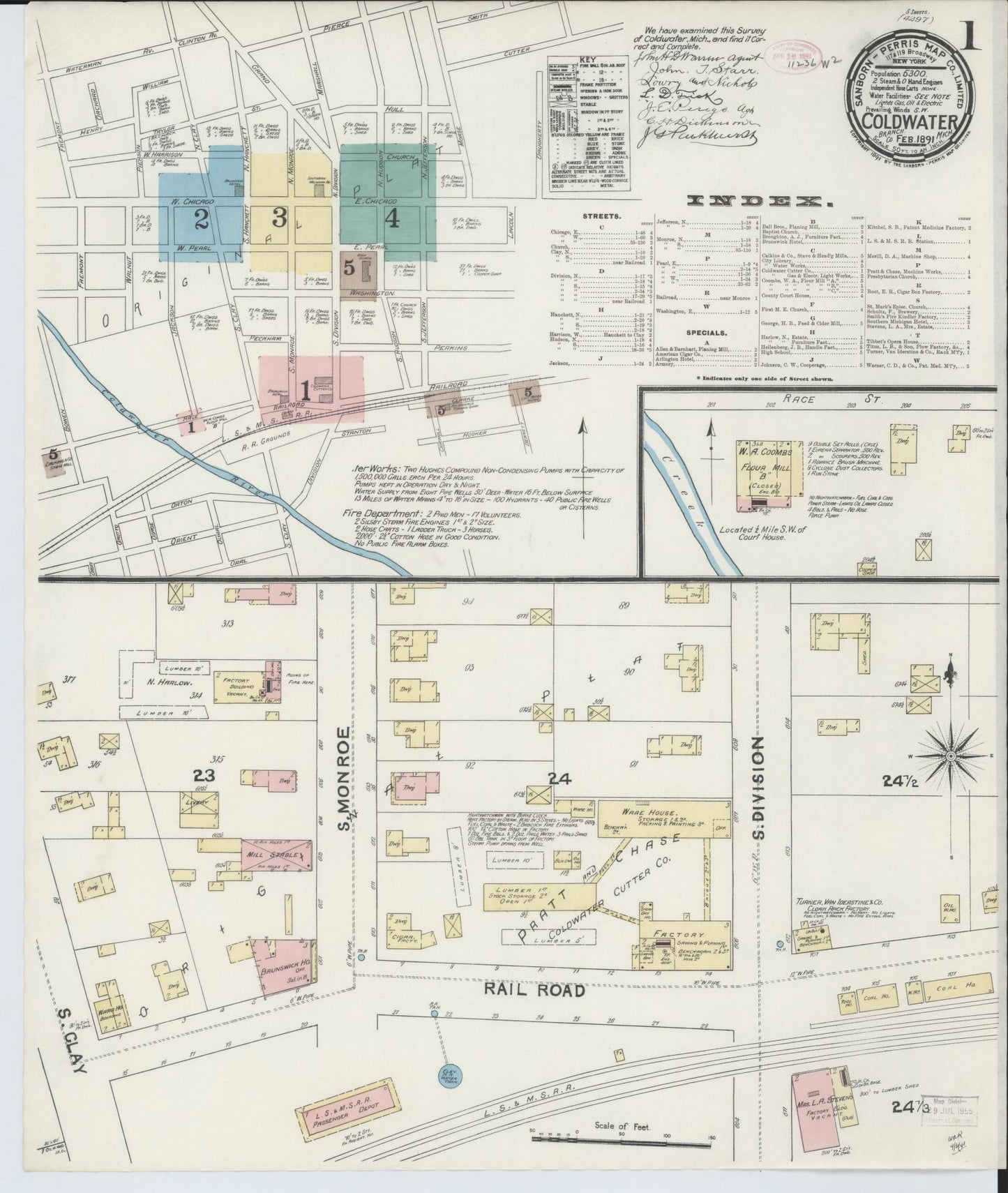 Sanborn Fire Insurance Map from Coldwater, Branch County, Michigan (1891), Sheet #0001 - Historic Sanborn Fire Insurance Map Print, vintage old map wall art, antique decor, genealogy gift, Michigan Michigan map