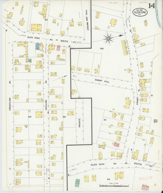 Sanborn Fire Insurance Map from Glen Cove, Nassau County, New York (1908), Sheet #0014 - Historic Sanborn Fire Insurance Map Print, vintage old map wall art, antique decor, genealogy gift, New York New York map