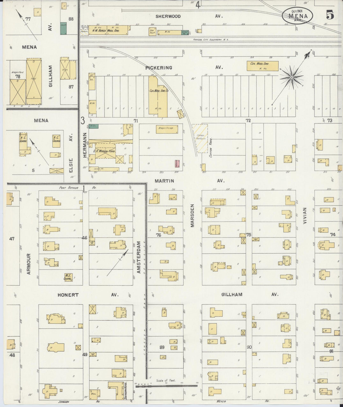 Sanborn Fire Insurance Map from Mena, Polk County, Arkansas (1901), Sheet #0005 - Complete Map Set gallery image, historic Sanborn map, vintage wall art, Arkansas Arkansas