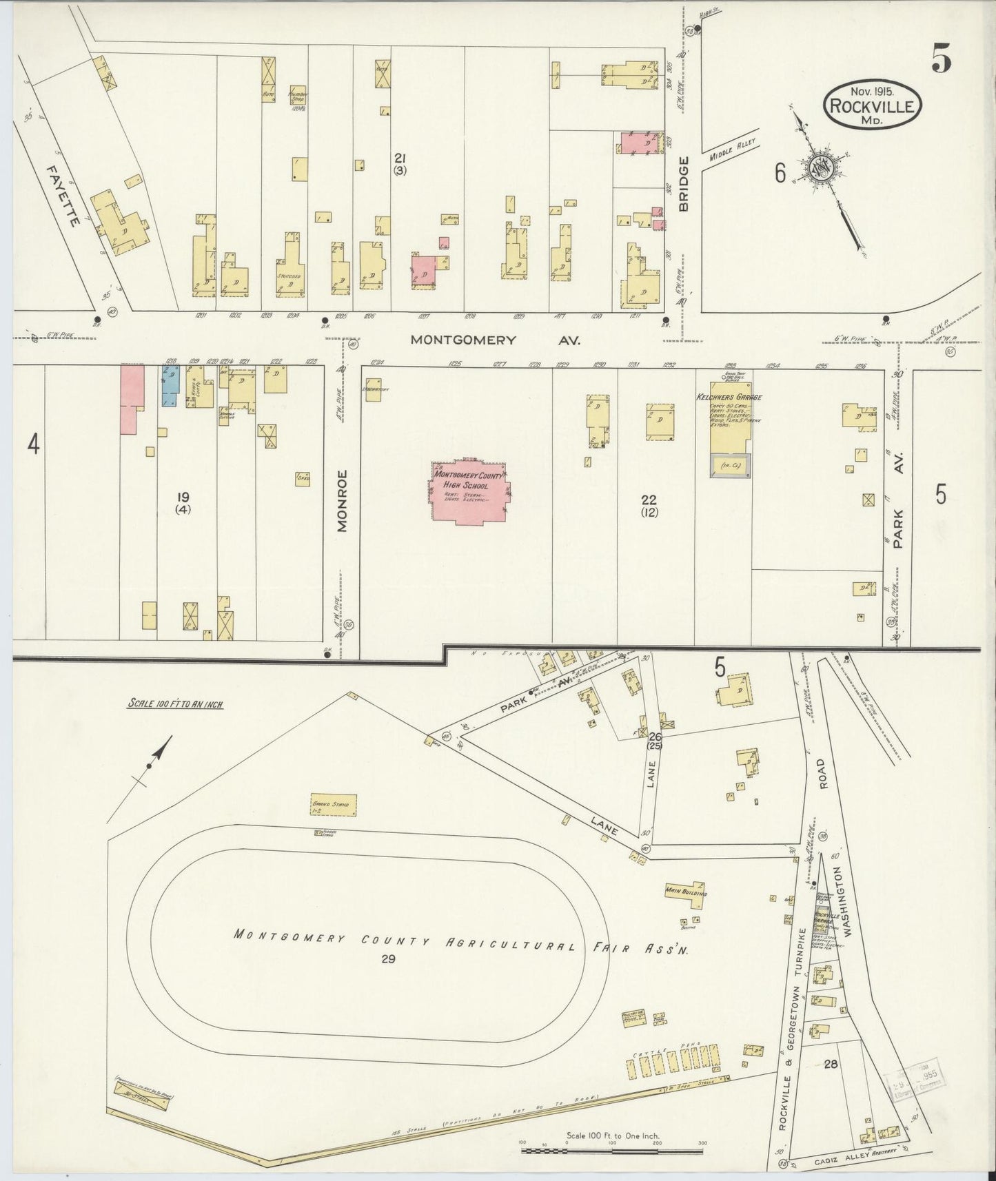 Sanborn Fire Insurance Map from Rockville, Montgomery County, Maryland (1915), Sheet #0005 - Historic Sanborn Fire Insurance Map Print, vintage old map wall art
