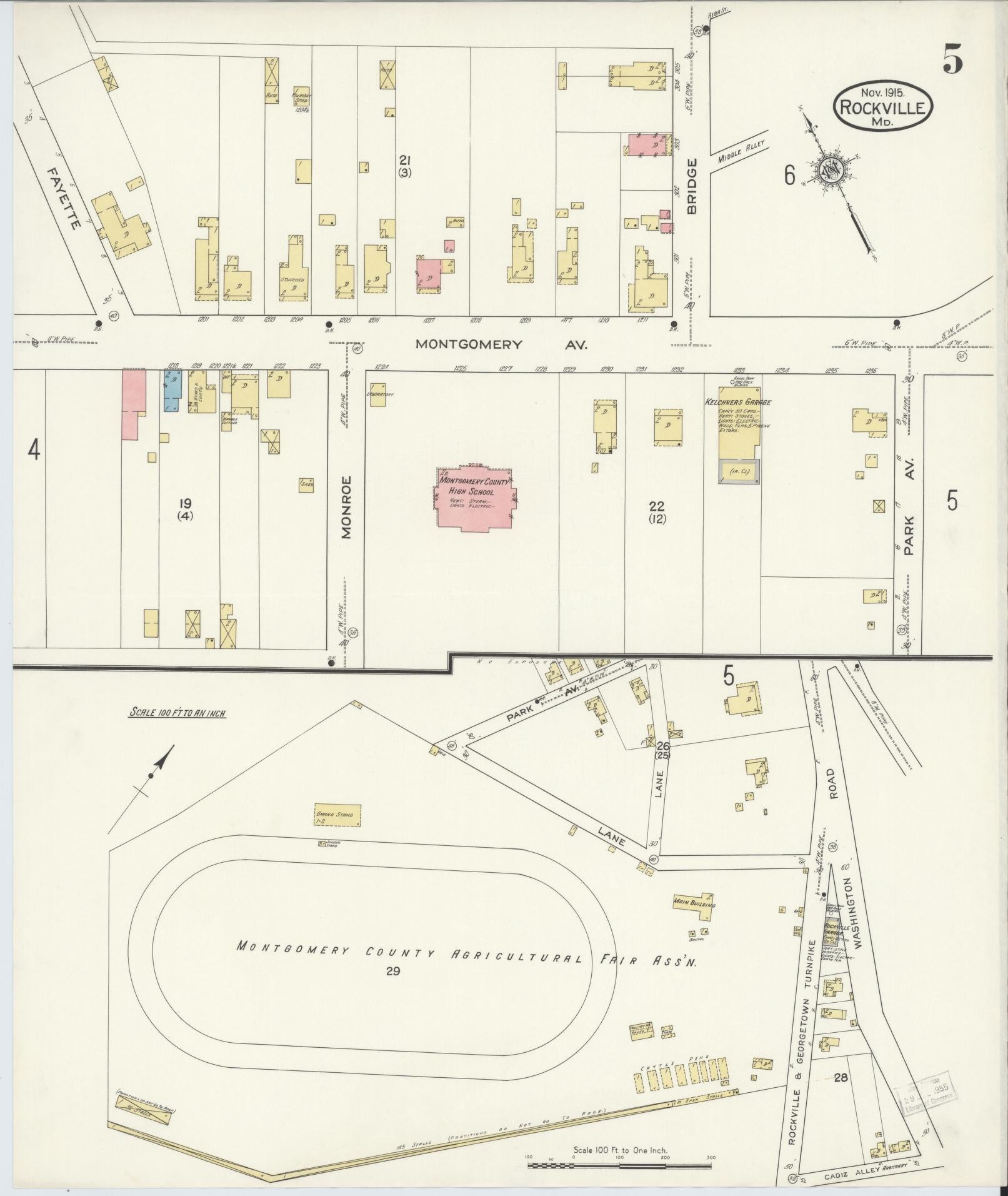 Sanborn Fire Insurance Map from Rockville, Montgomery County, Maryland (1915), Sheet #0005 - Historic Sanborn Fire Insurance Map Print, vintage old map wall art