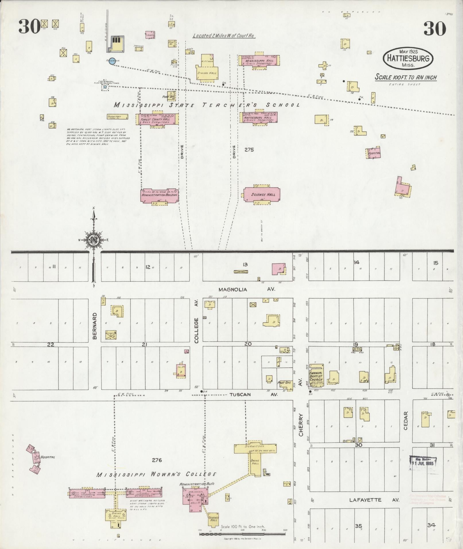 Sanborn Fire Insurance Map from Hattiesburg, Forrest County, Mississippi (1925), Sheet #0030 - Complete Map Set gallery image, historic Sanborn map, vintage wall art, Mississippi Mississippi