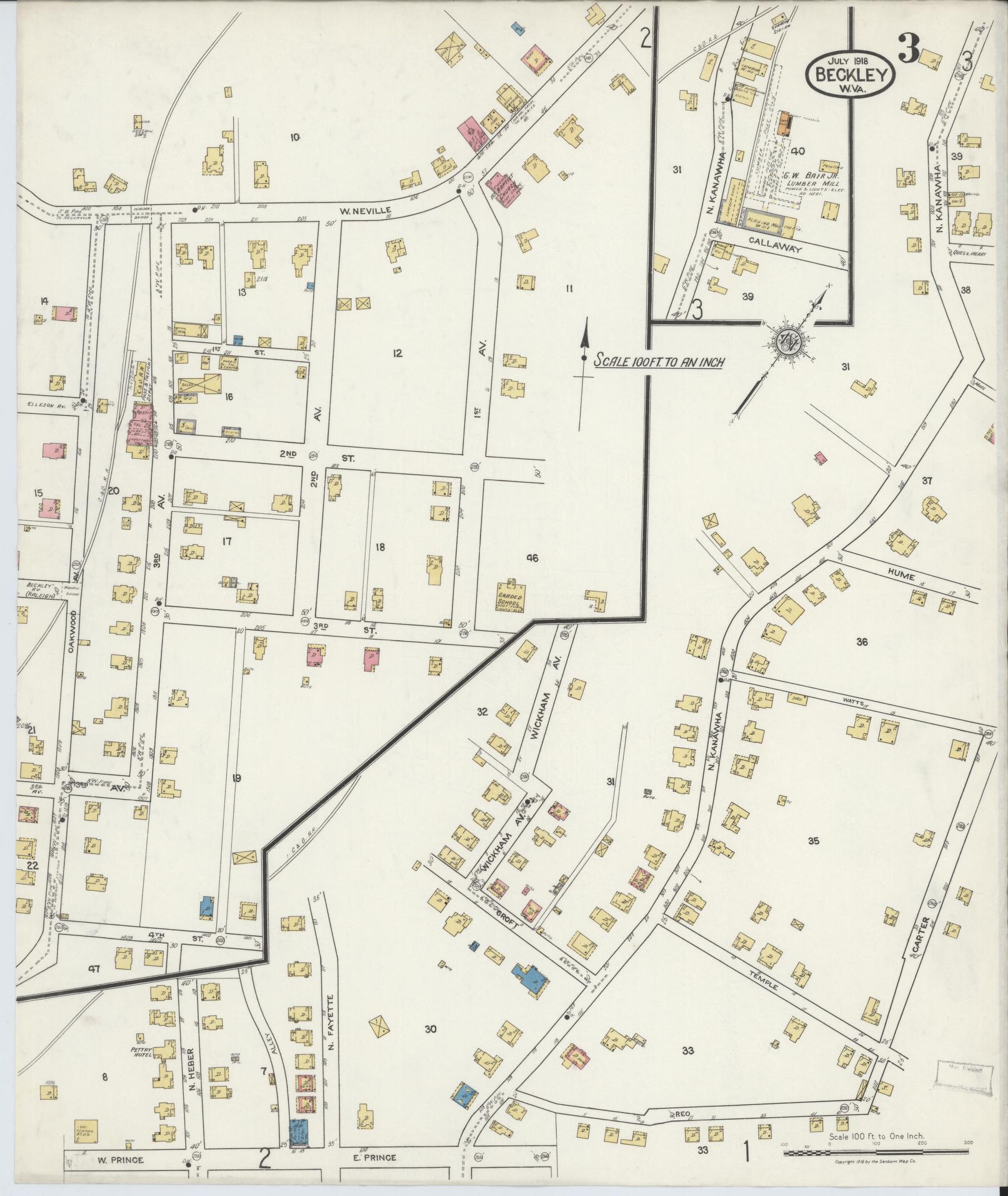Sanborn Fire Insurance Map from Beckley, Raleigh County, West Virginia (1918), Sheet #0003 - Complete Map Set gallery image, historic Sanborn map, vintage wall art, West Virginia West Virginia
