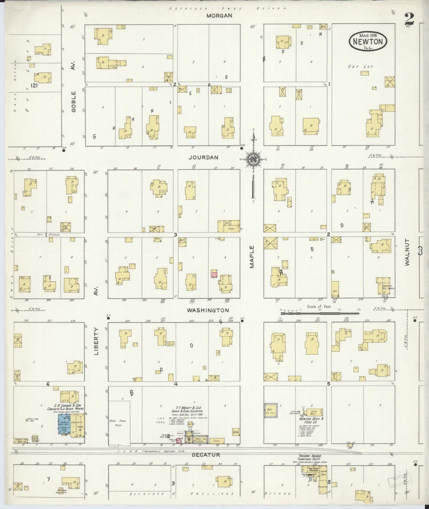 Sanborn Fire Insurance Map from Newton, Jasper County, Illinois (1916), Sheet #0002 - Complete Map Set gallery image, historic Sanborn map, vintage wall art, Illinois Illinois