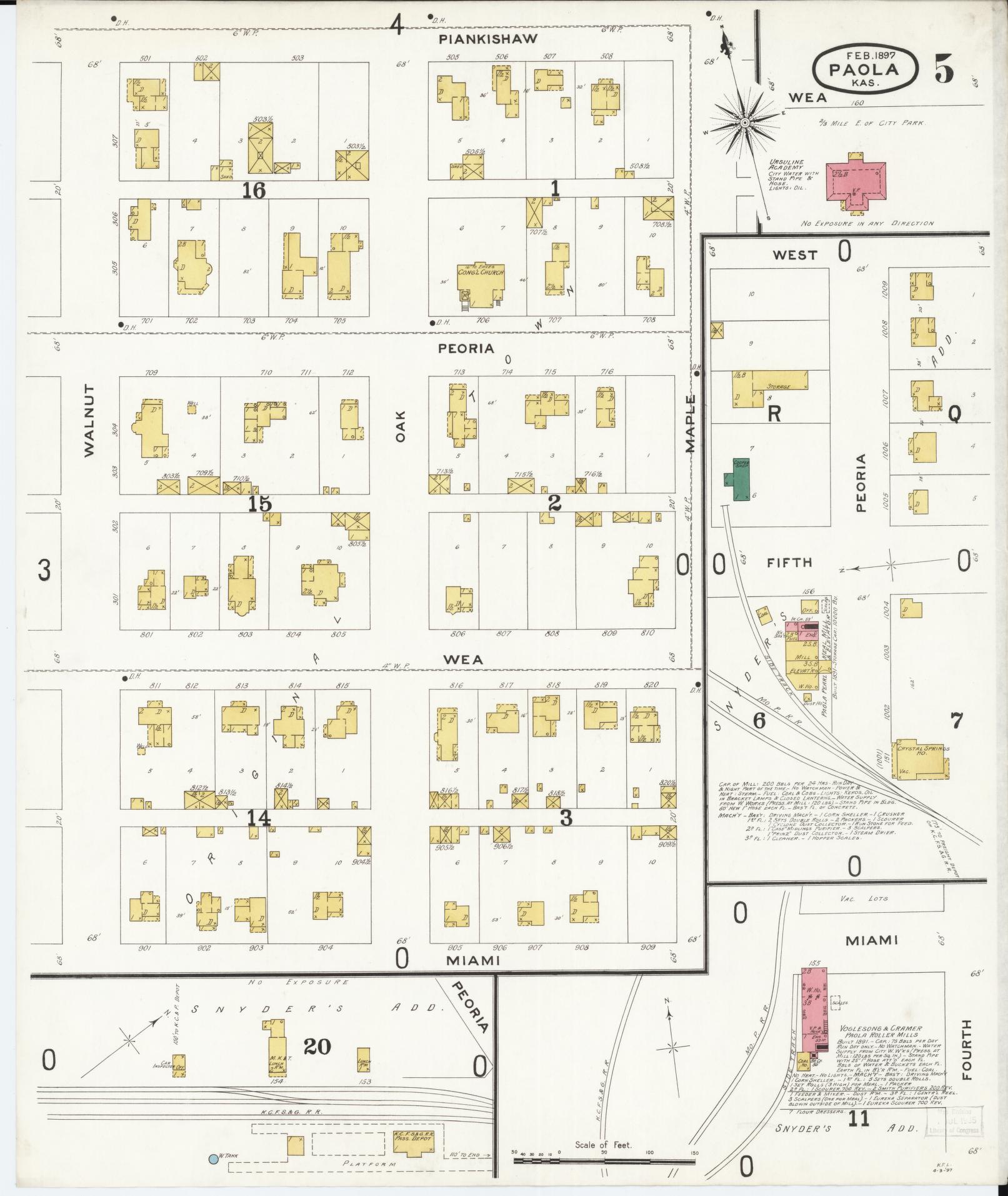 Sanborn Fire Insurance Map from Paola, Miami County, Kansas (1897), Sheet #0005 - Historic Sanborn Fire Insurance Map Print, vintage old map wall art, antique decor, genealogy gift, Kansas Kansas map