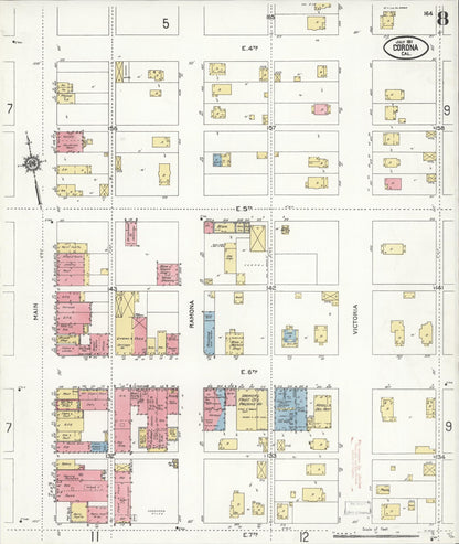 Sanborn Fire Insurance Map from Corona, Riverside County, California (1911), Sheet #0008 - Complete Map Set gallery image, historic Sanborn map, vintage wall art, California California
