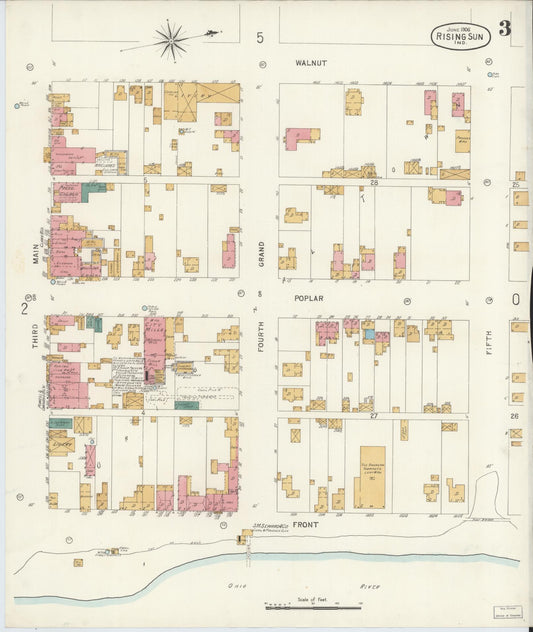 Sanborn Fire Insurance Map from Rising Sun, Ohio County, Indiana (1906), Sheet #0003 - Historic Sanborn Fire Insurance Map Print, vintage old map wall art, antique decor, genealogy gift, Indiana Indiana map