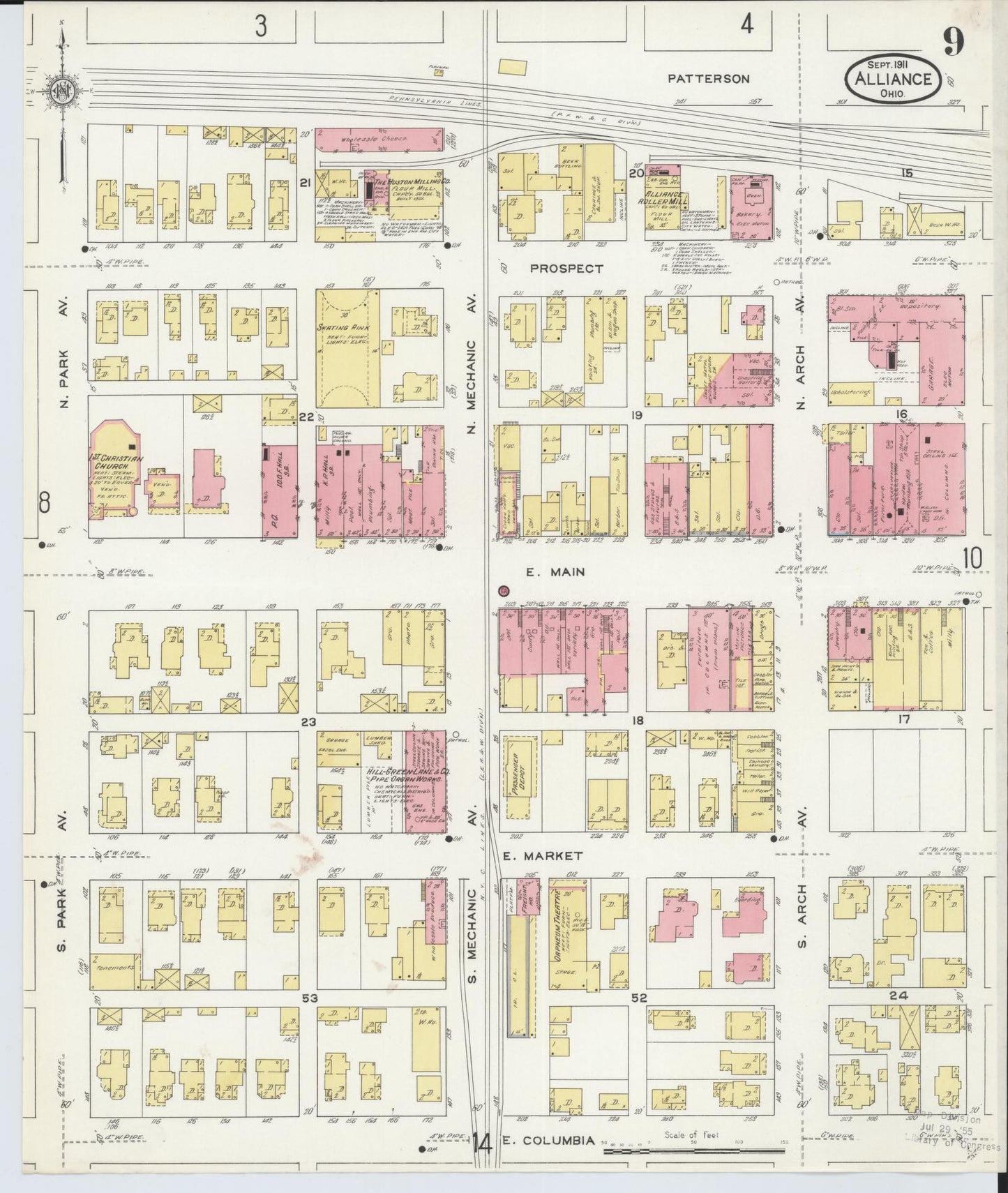 Sanborn Fire Insurance Map from Alliance, Stark County, Ohio (1911), Sheet #0009 - Historic Sanborn Fire Insurance Map Print, vintage old map wall art, antique decor, genealogy gift, Ohio Ohio map
