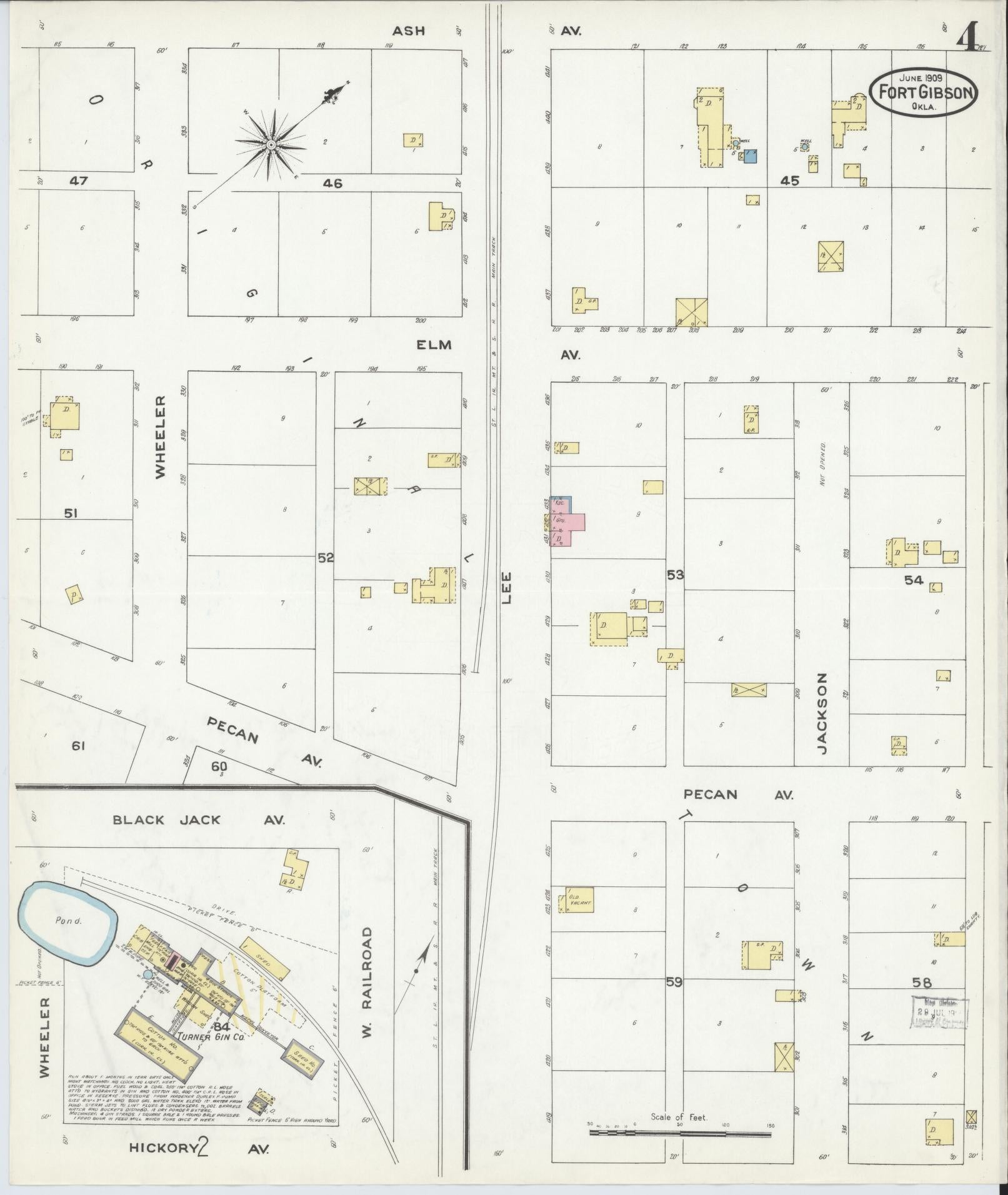 Sanborn Fire Insurance Map from Fort Gibson, Muskogee County, Oklahoma (1909), Sheet #0004 - Historic Sanborn Fire Insurance Map Print, vintage old map wall art, antique decor, genealogy gift, Oklahoma Oklahoma map