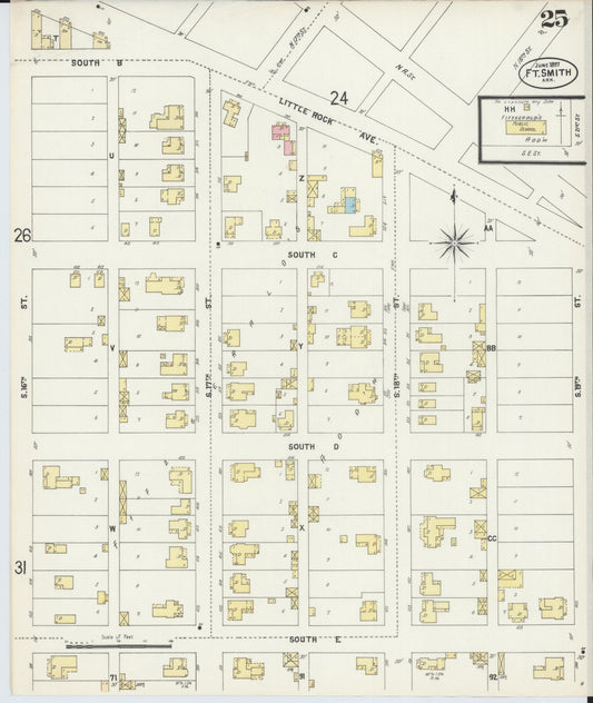Sanborn Fire Insurance Map from Fort Smith, Sebastian County, Arkansas (1897), Sheet #0025 - Historic Sanborn Fire Insurance Map Print, vintage old map wall art, antique decor, genealogy gift, Arkansas Arkansas map