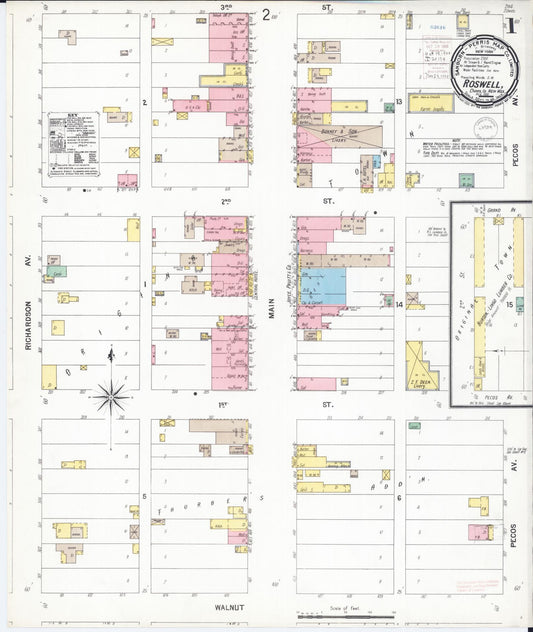 Sanborn Fire Insurance Map from Roswell, Chaves County, New Mexico (1900), Sheet #0001 - Complete Map Set gallery image, historic Sanborn map, vintage wall art, New Mexico New Mexico
