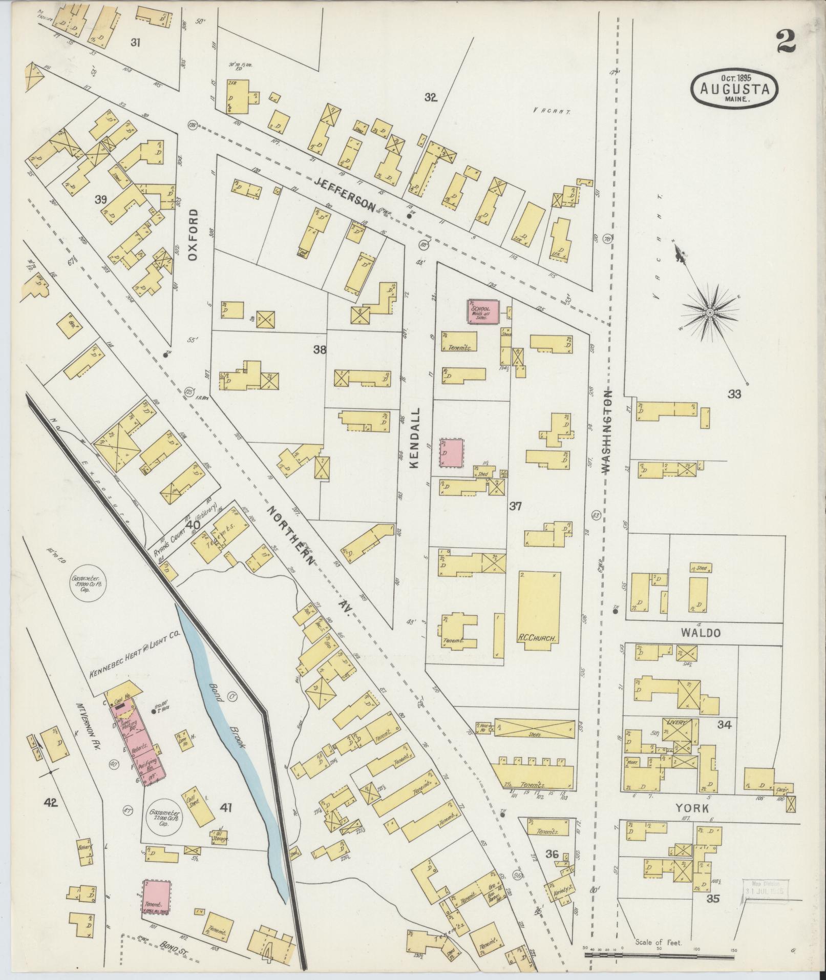 Sanborn Fire Insurance Map from Augusta, Kennebec County, Maine (1895), Sheet #0002 - Complete Map Set gallery image, historic Sanborn map, vintage wall art, Maine Maine